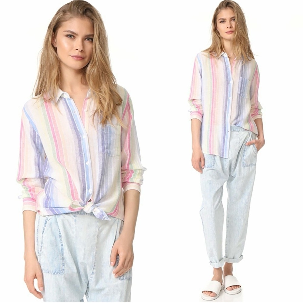 Rails Charli Linen Blend Shirt Mandalay Stripe Colorful Button Down Size Small